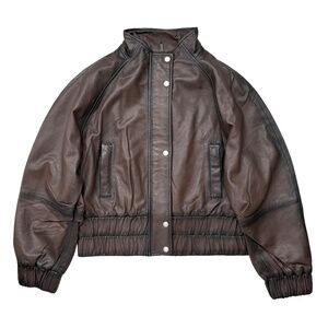 BOD & CHRISTENSEN Leather Bomber Jacket in Brown High Collar Size Large L